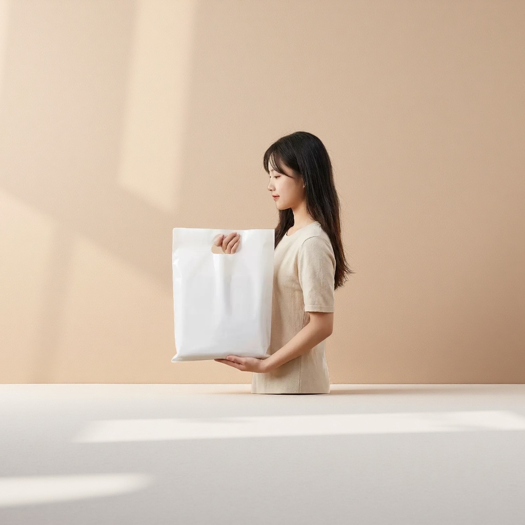 A simple white handbag for women, made of eco-friendly cotton and linen details Picture