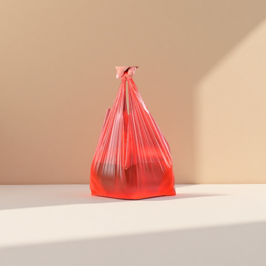 Red thickened plastic bag, large household eco-friendly load-bearing garbage bag details Picture