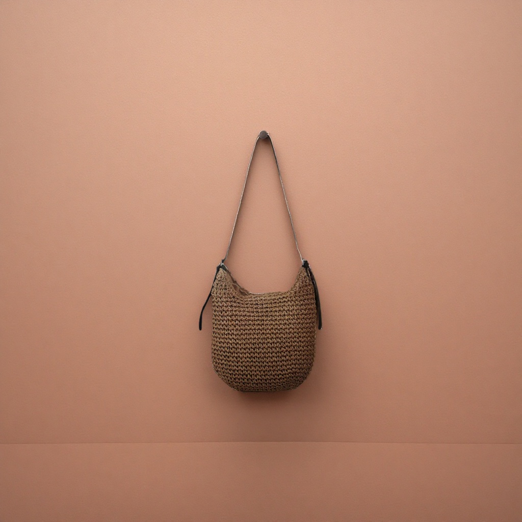 The brown woven bag is a versatile and fashionable choice for a woman's hand and shoulder Application Scenario