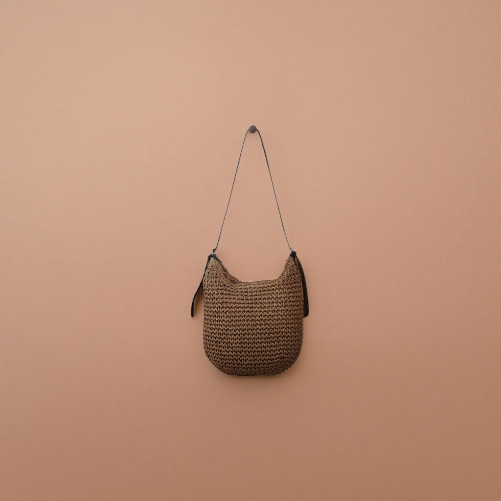 The brown woven bag is a versatile and fashionable choice for a woman's hand and shoulder details Picture