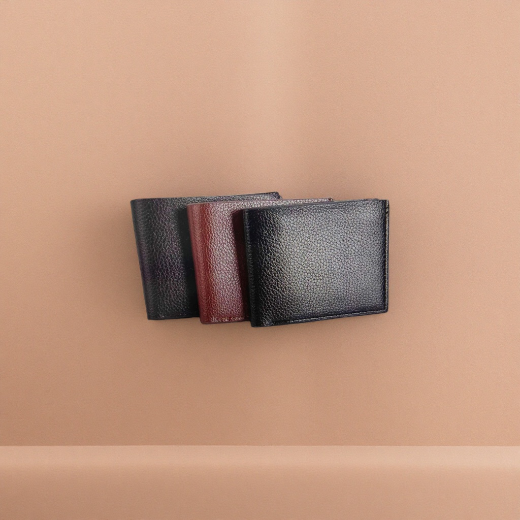 A simple, fashionable and lightweight black wine red textured leather wallet for both men and women