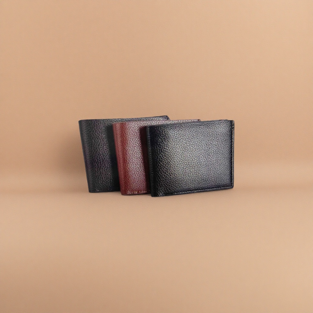 A simple, fashionable and lightweight black wine red textured leather wallet for both men and women Specification image