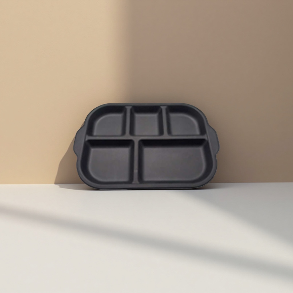 Black compartments dinner plate for home use, large water-draining and anti-slip ceramic dining table details Picture