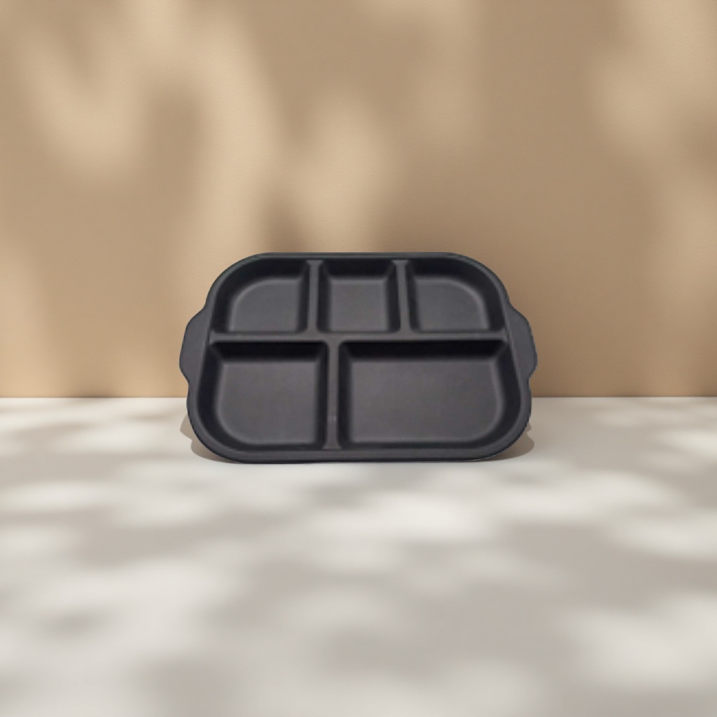 Black compartments dinner plate for home use, large water-draining and anti-slip ceramic dining table Specification image