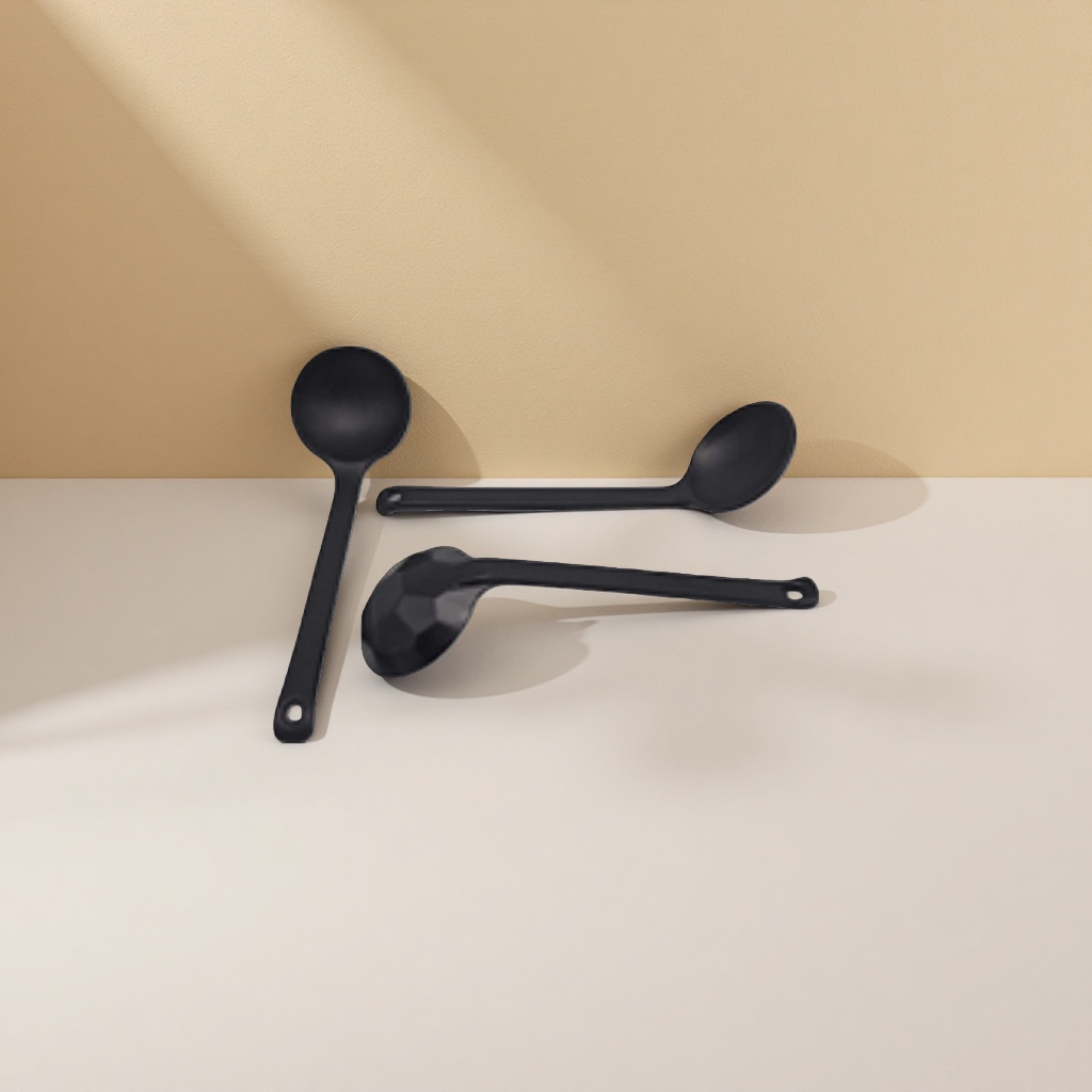 Black stainless steel soup spoons, household long-handled high-temperature resistant kitchen tableware Specification image