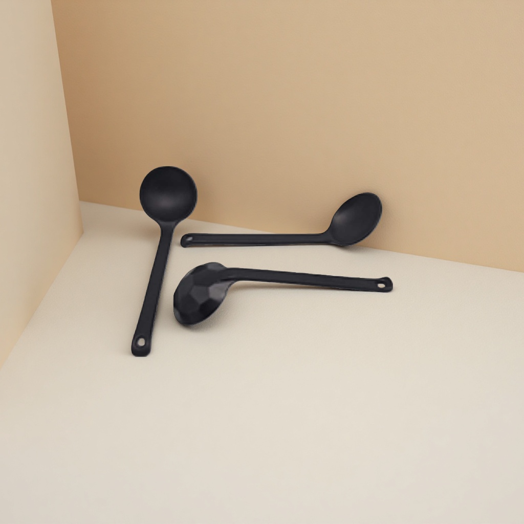 Black stainless steel soup spoons, household long-handled high-temperature resistant kitchen tableware details Picture