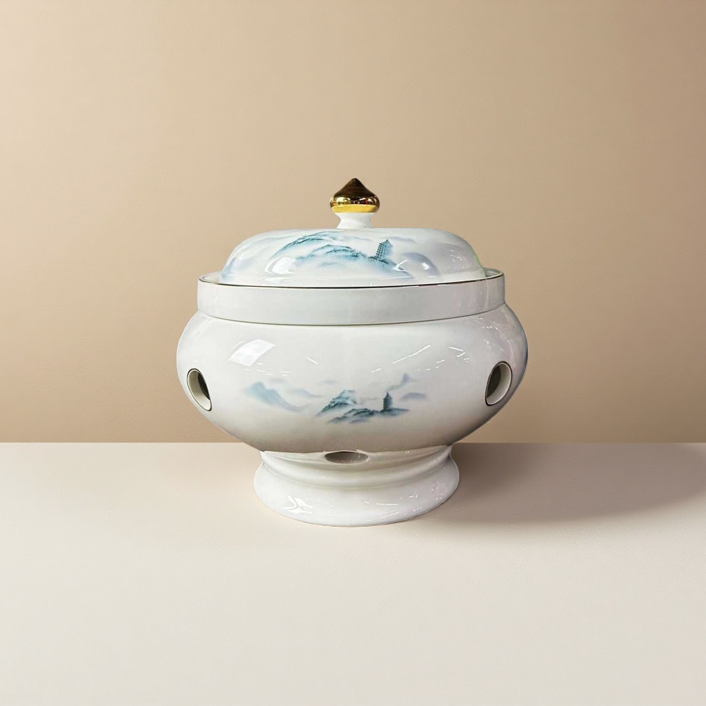 青花山水纹瓷盖碗 陶瓷茶具 功夫茶具 茶碗带盖 家用泡茶器