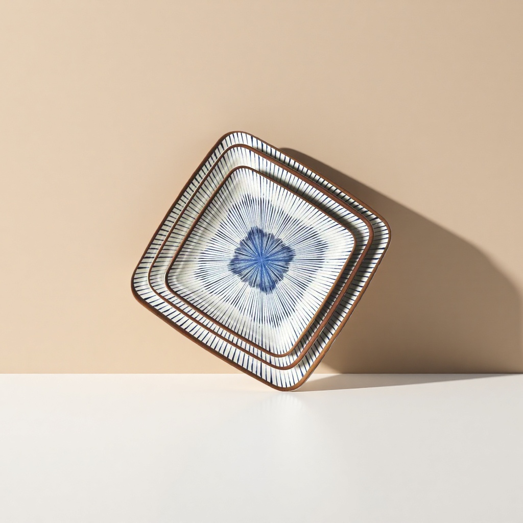 Blue and white radiating pattern square ceramic plate home dining plate, simple Nordic-style tableware Application Scenario