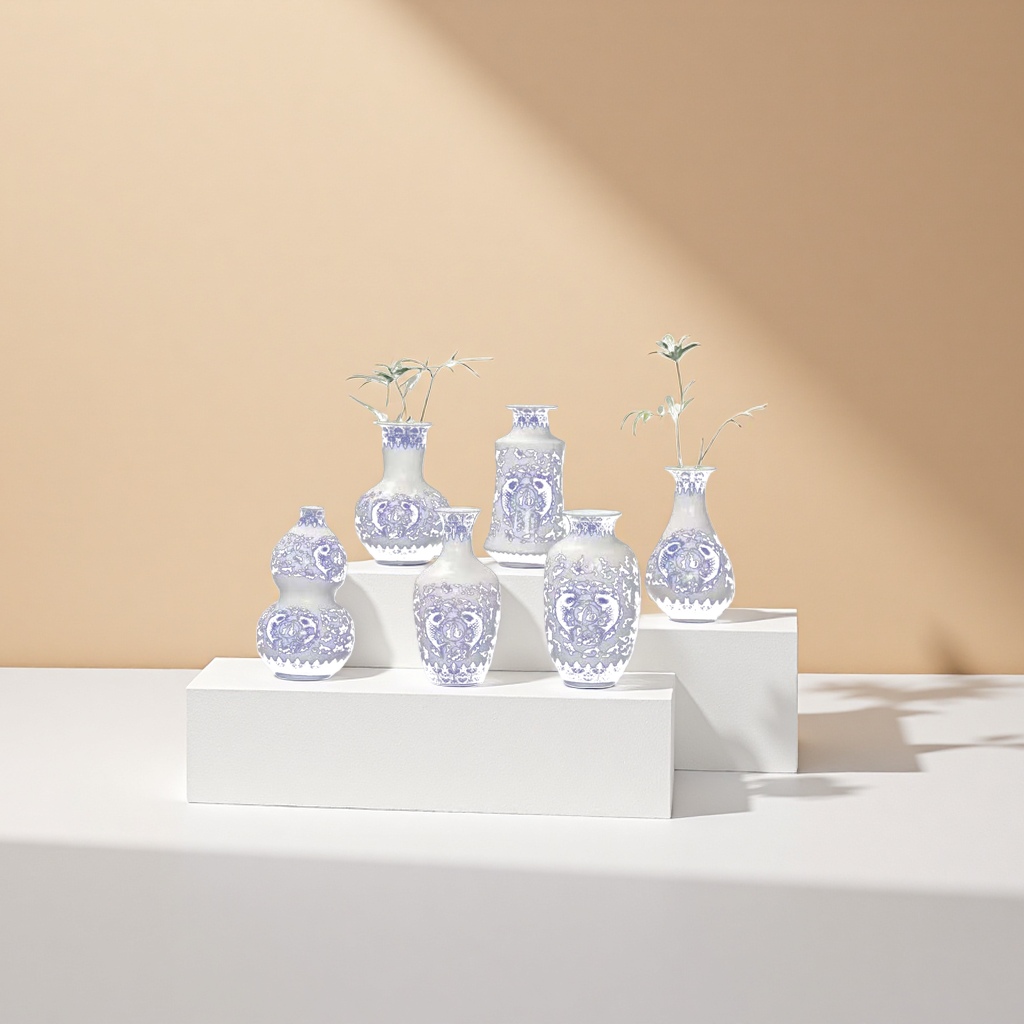 A set of blue and white porcelain vases for living room decoration, a Chinese retro ceramic handicraft Specification image