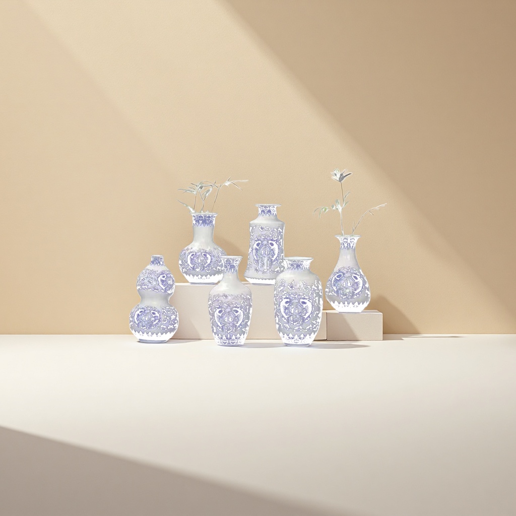 A set of blue and white porcelain vases for living room decoration, a Chinese retro ceramic handicraft Application Scenario