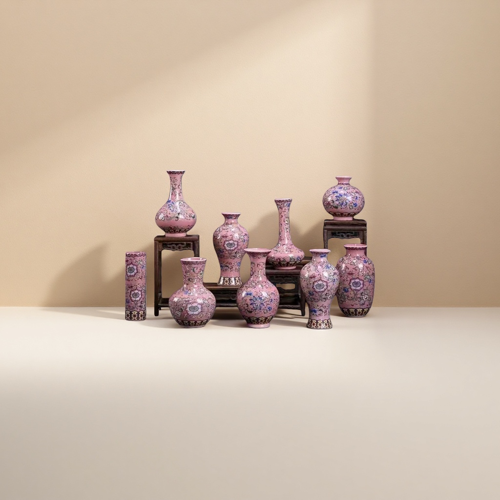 A set of pink floral-patterned porcelain vases for home decoration and ceramic vase ornaments Application Scenario