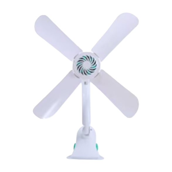 A white four-blade clip-on fan with a simple metallic texture and a portable style Item Picture