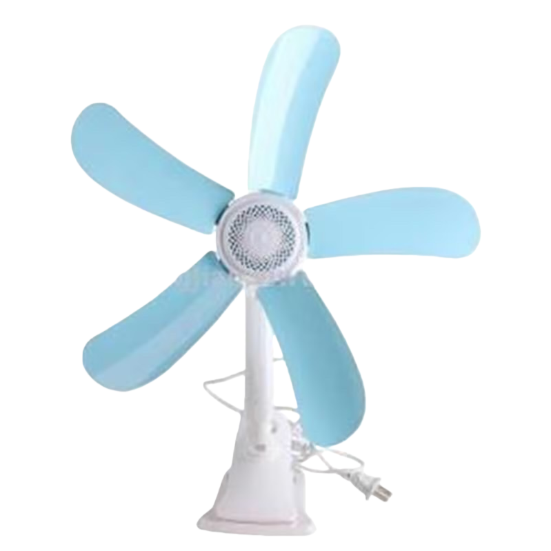 The light blue leaf and white base floor fan is a quiet and energy-saving home fan suitable for both bedrooms and living rooms Item Picture