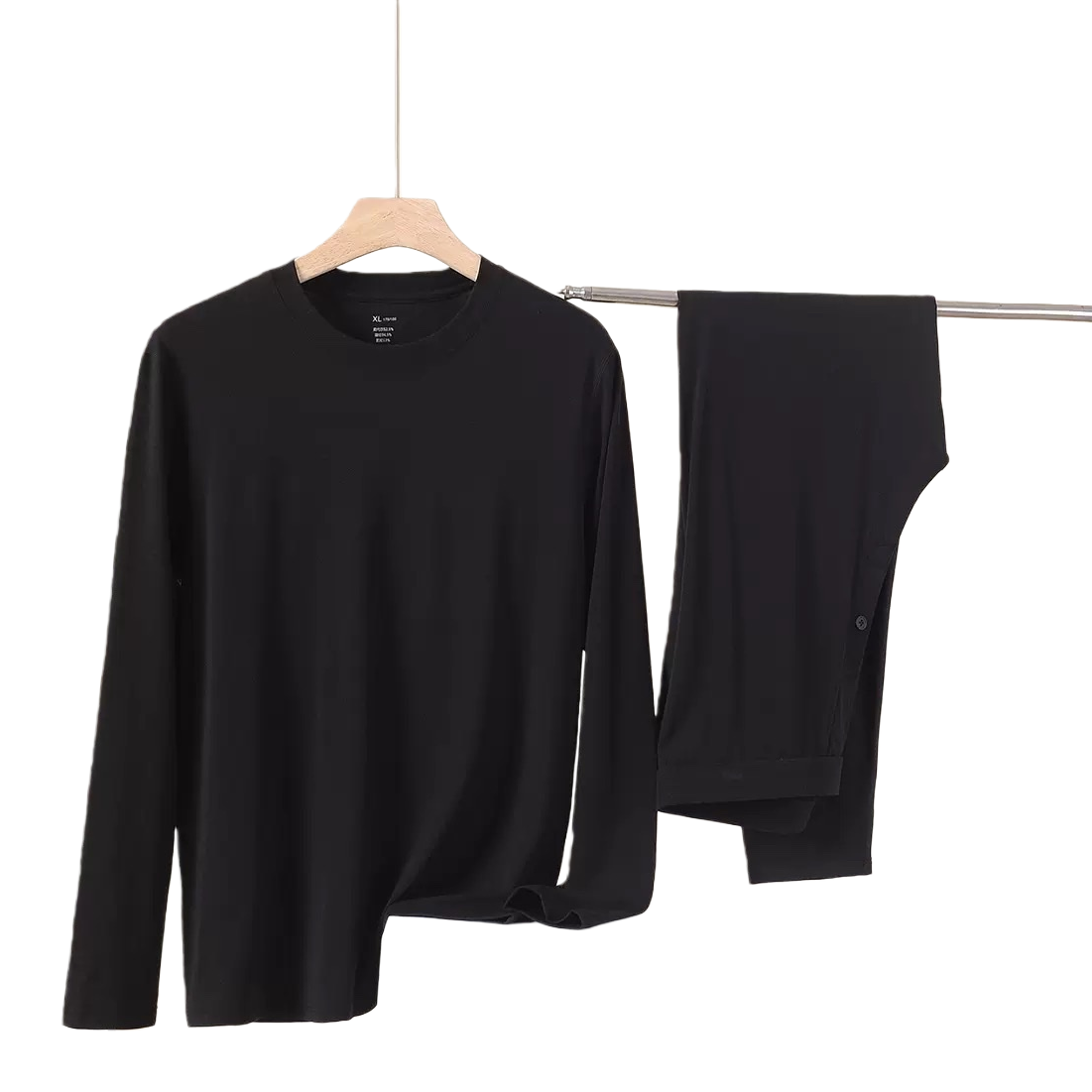 A black long-sleeved top and black long pants set, a slimming and draping cotton blended commuter two-piece underwear for warmth Item Picture