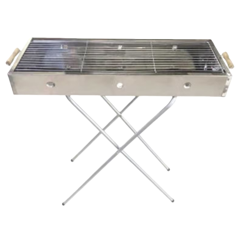 Silver stainless steel outdoor barbecue grill, portable folding barbecue grill, for home kitchen use Item Picture