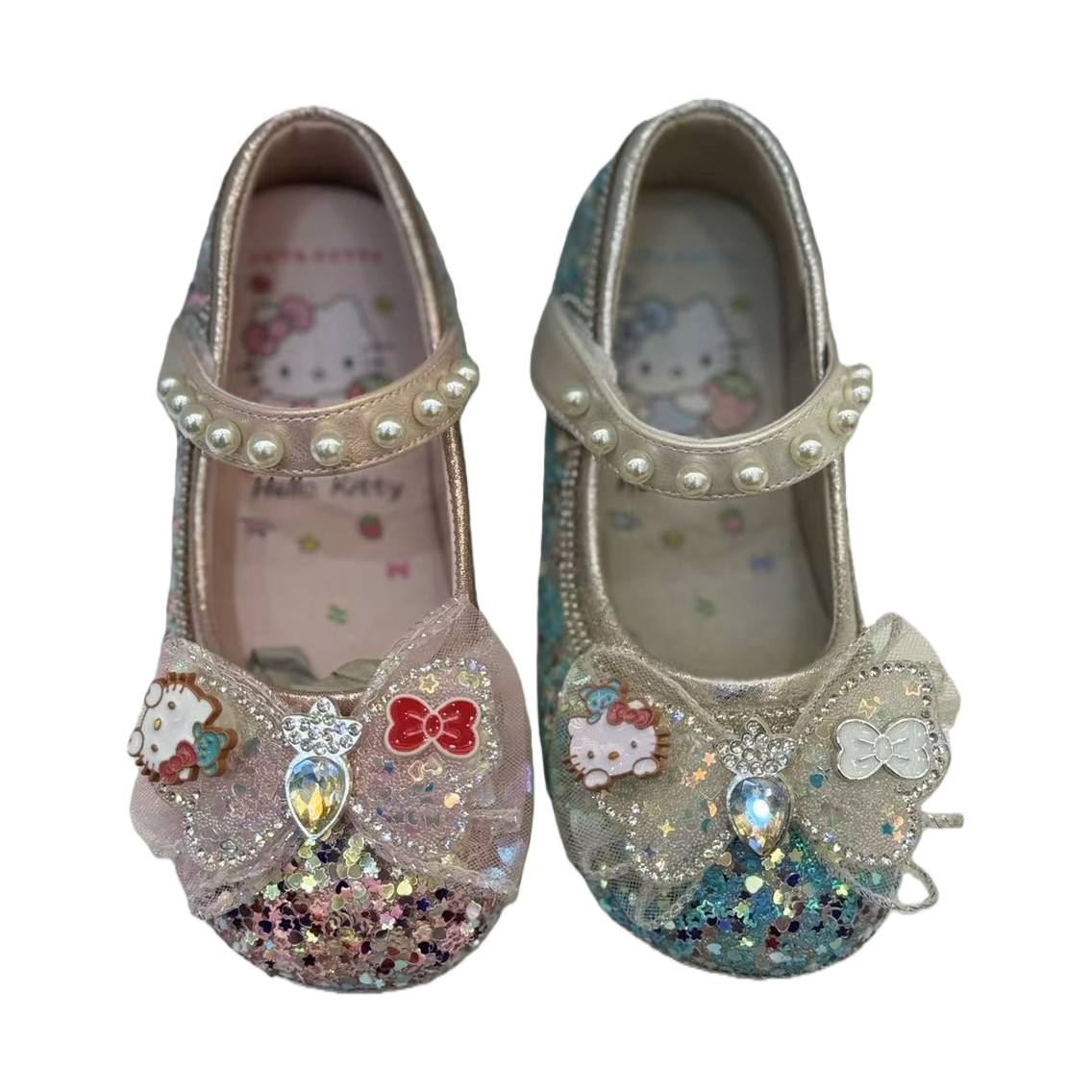 Pink and blue sequined Hello Kitty children's dance shoes