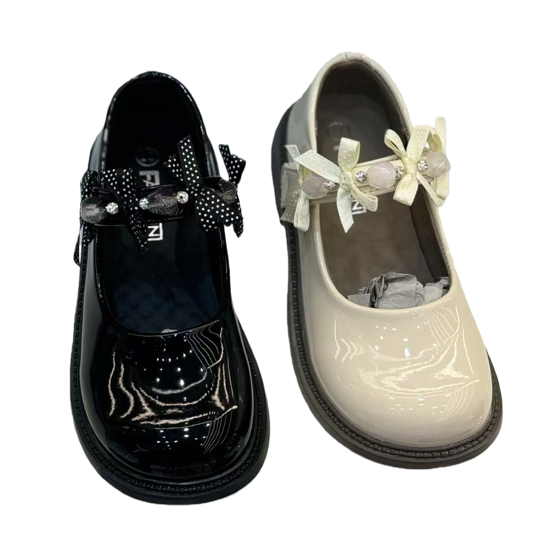 Black glossy Mary Jane shoes, beige glossy Mary Jane shoes, women's retro single shoes