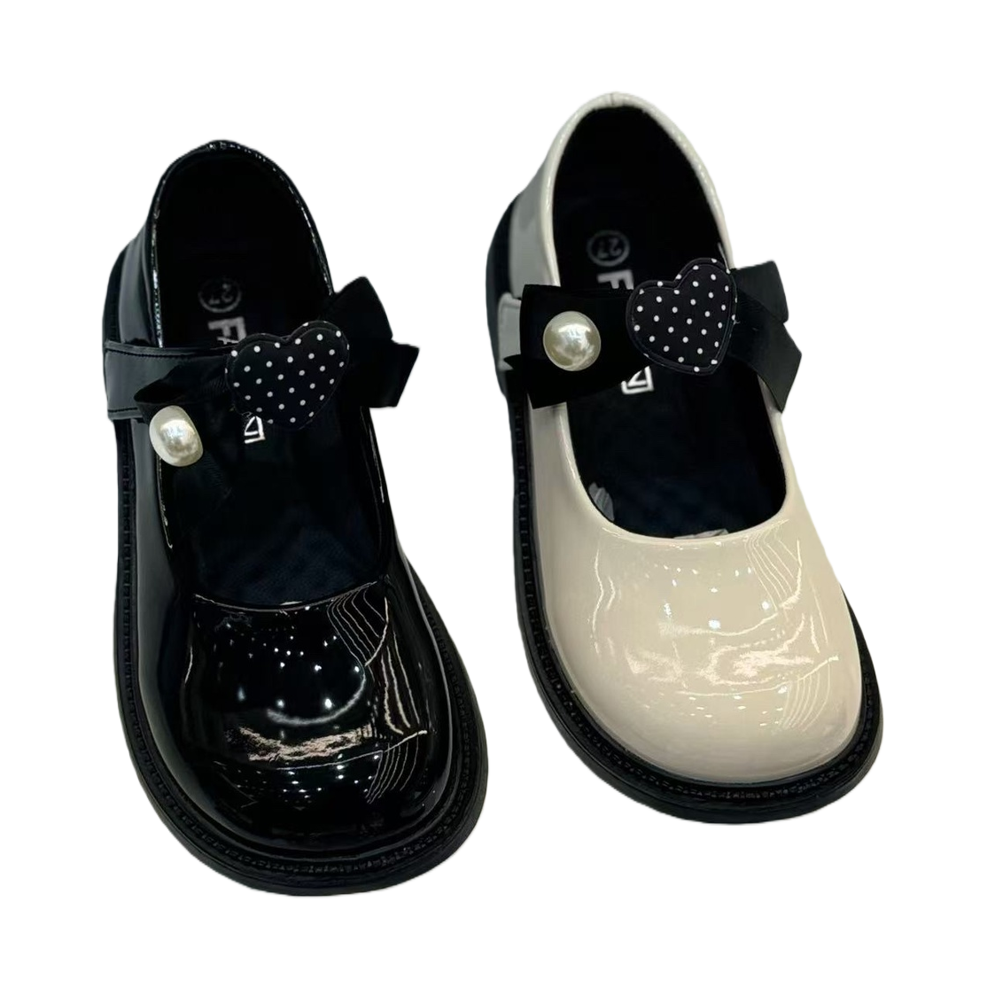 Black and off-white patent leather Mary Jane shoes, women's retro round-toed chunk-heeled single shoes