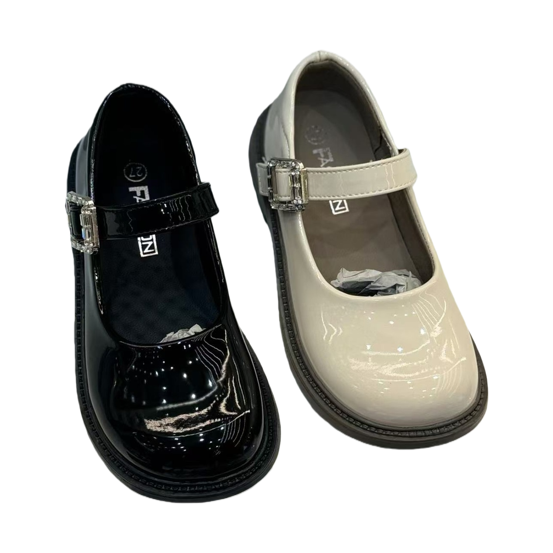 Patent leather Mary Jane shoes, black and beige contrasting color women's retro commuter single shoes