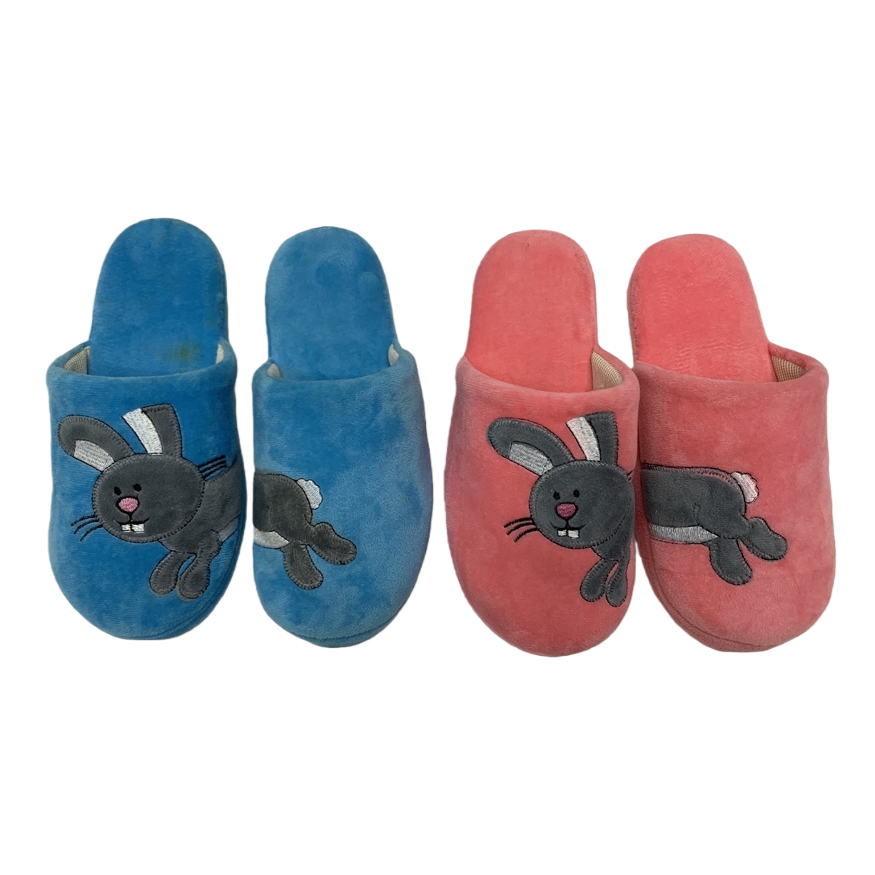 Blue and pink rabbit-patterned home slippers for both men and women, comfortable cotton