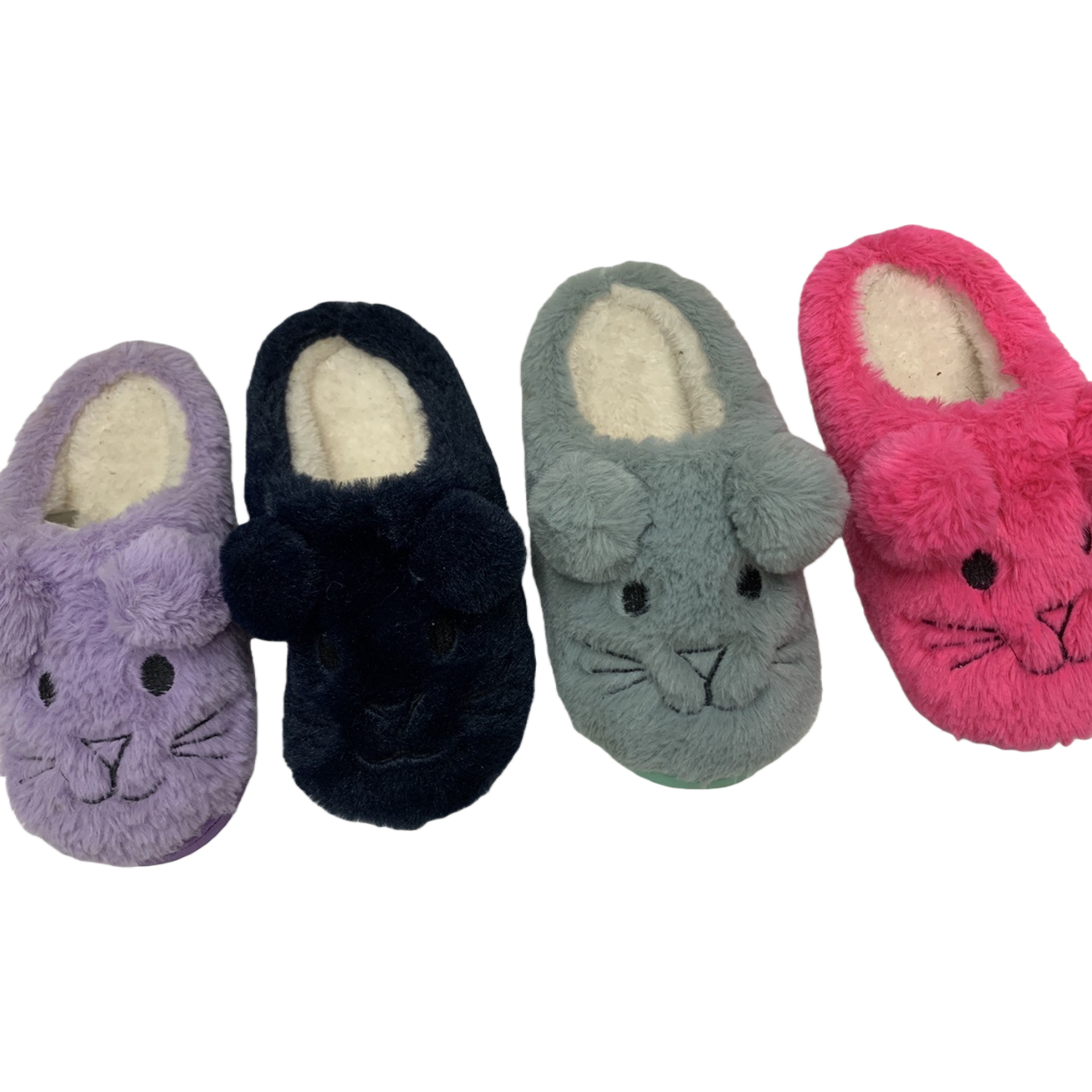 Colorful plush cat-ear slippers for women to keep warm and cute at home. Soft-soled indoor cotton slippers with caterpillars