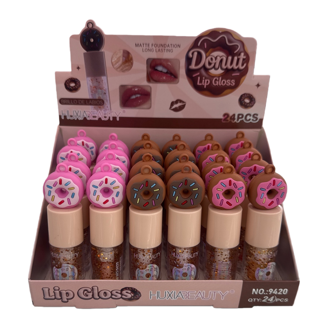 Pink donut-shaped lip gloss display box, sweet and cute desktop storage makeup box Item Picture