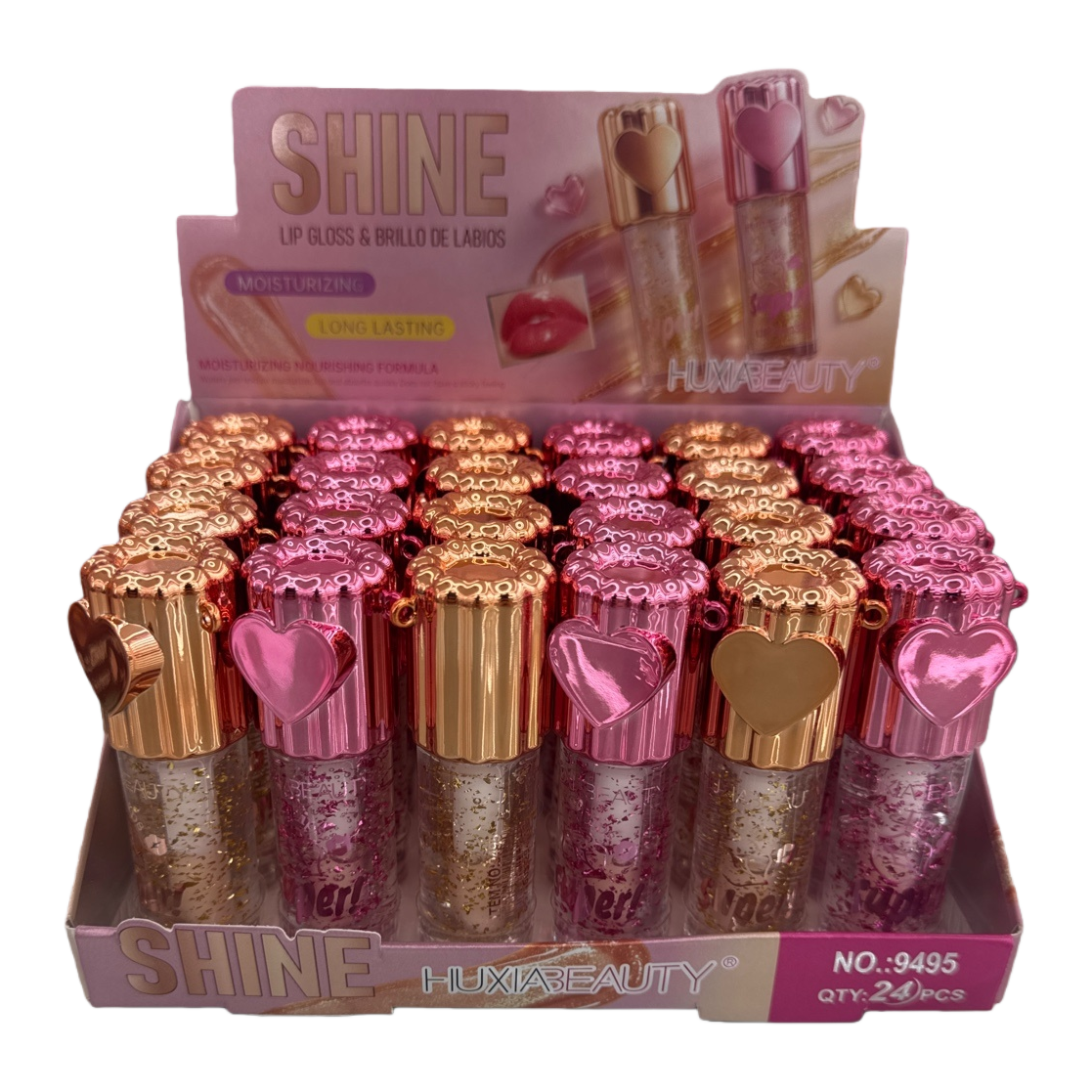 Pink heart-shaped decorative lip gloss display stand, acrylic desktop cosmetics storage rack Item Picture
