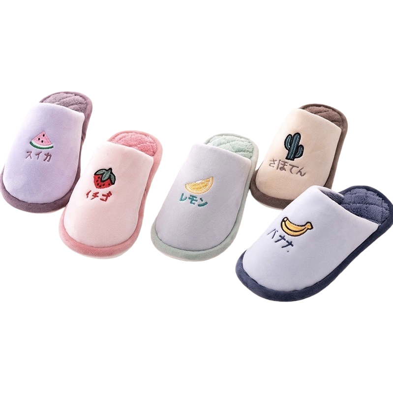 Colorful fruit-patterned home slippers for women, cotton anti-slip soft-soled summer flip-flops Application Scenario