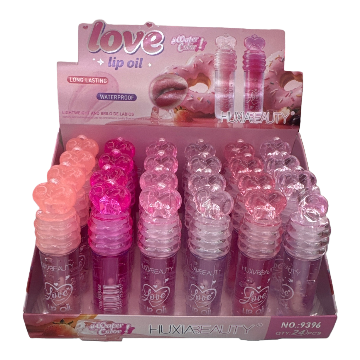 Pink heart-shaped bottle cap lip oil display stand, acrylic desktop storage stand, cosmetics display stand Item Picture