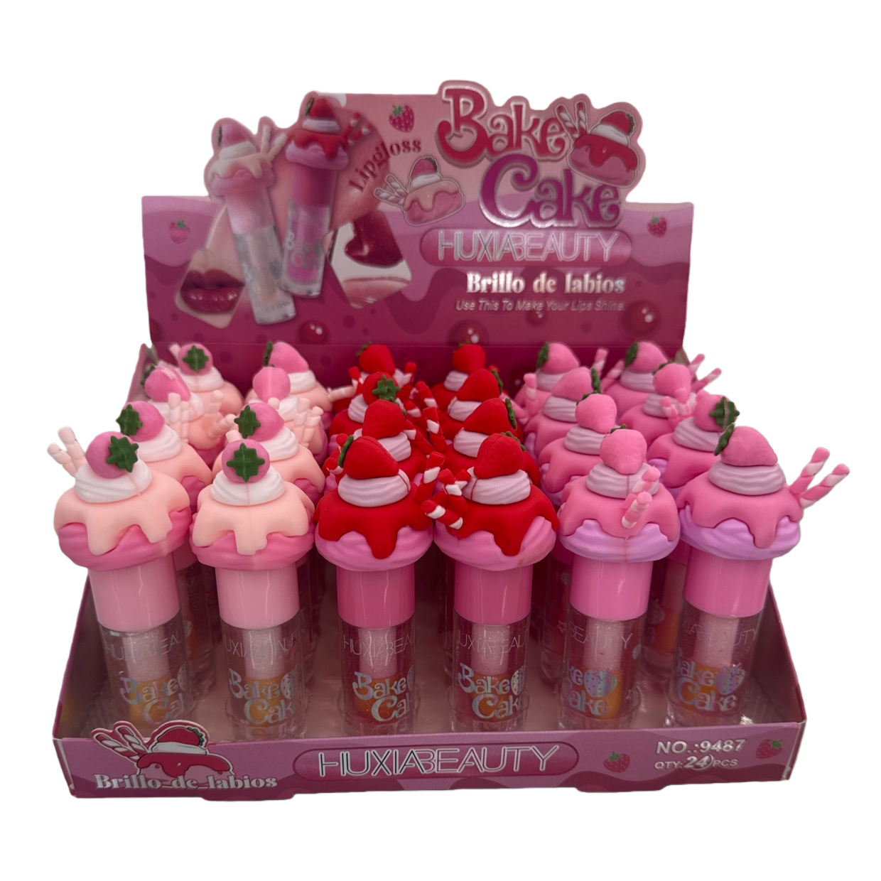 Pink cake-shaped lip gloss display box, sweet and girlish style storage box, beauty props Item Picture