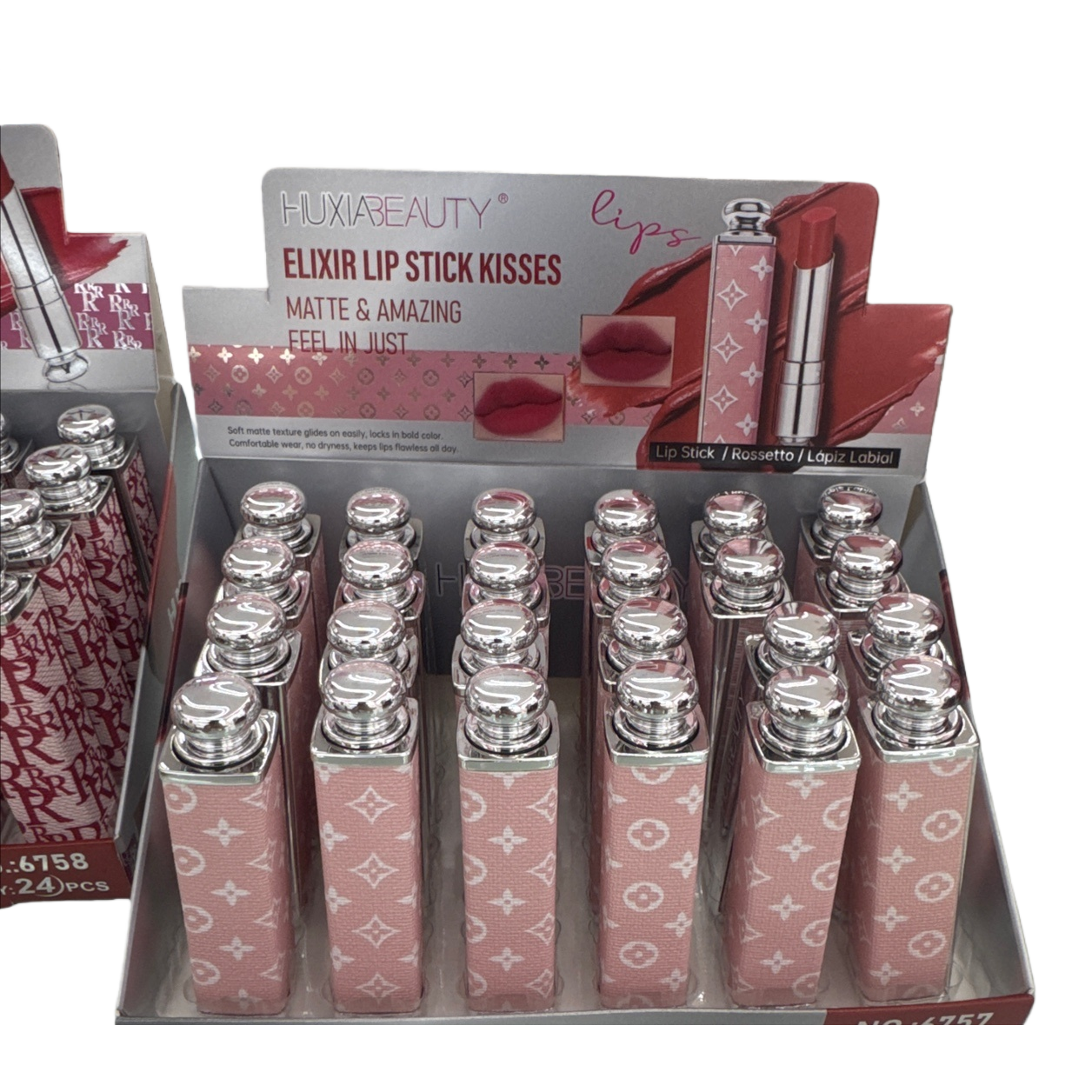 Pink patterned lipstick box display style, rotatable multi-compartment storage cosmetic box Item Picture