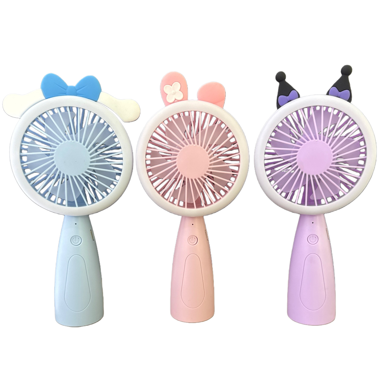 Three cartoon-shaped portable mini desktop fans with multi-speed adjustment and USB charging Item Picture