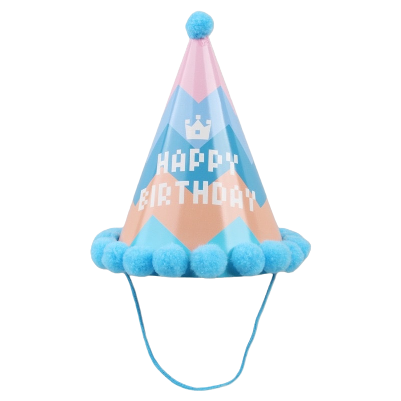 彩色条纹生日帽白底实物图