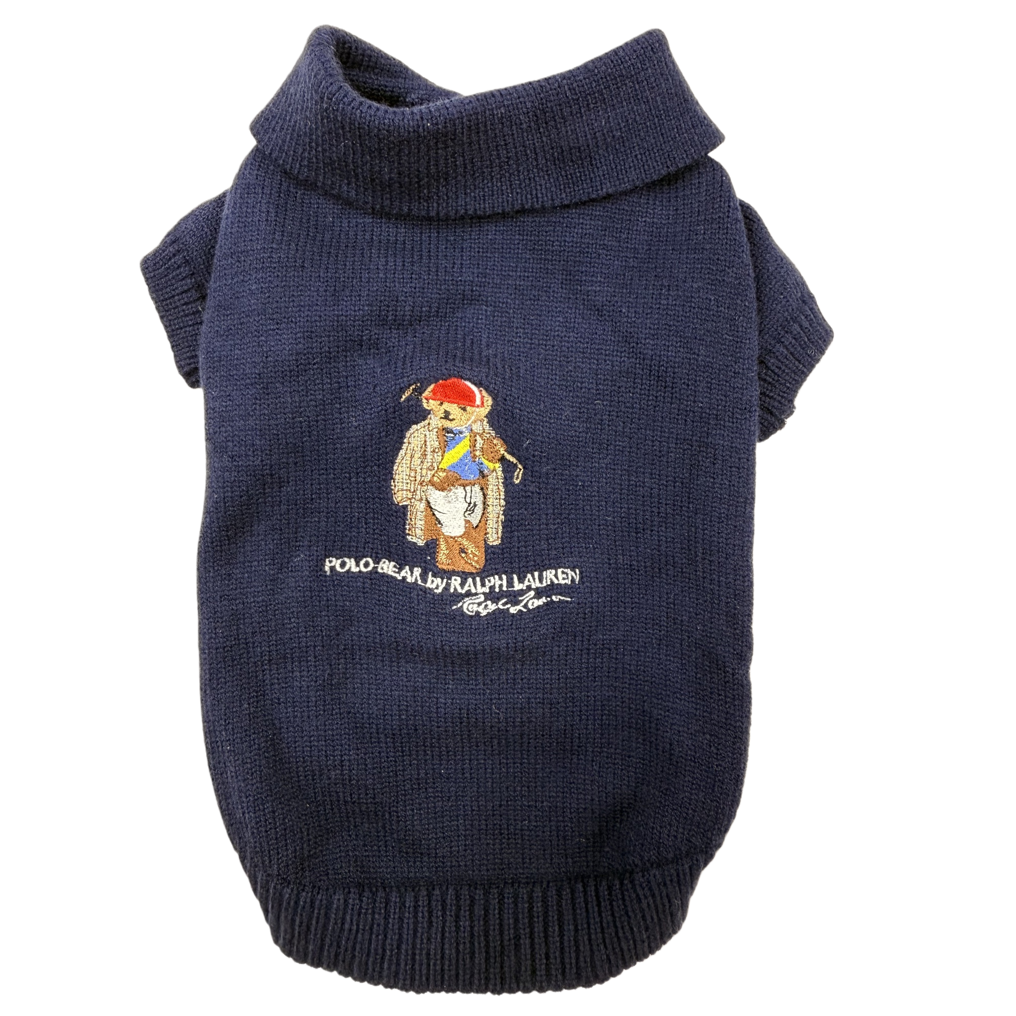 Dark blue knitted sweater with Polo Bear embroidery pattern Item Picture