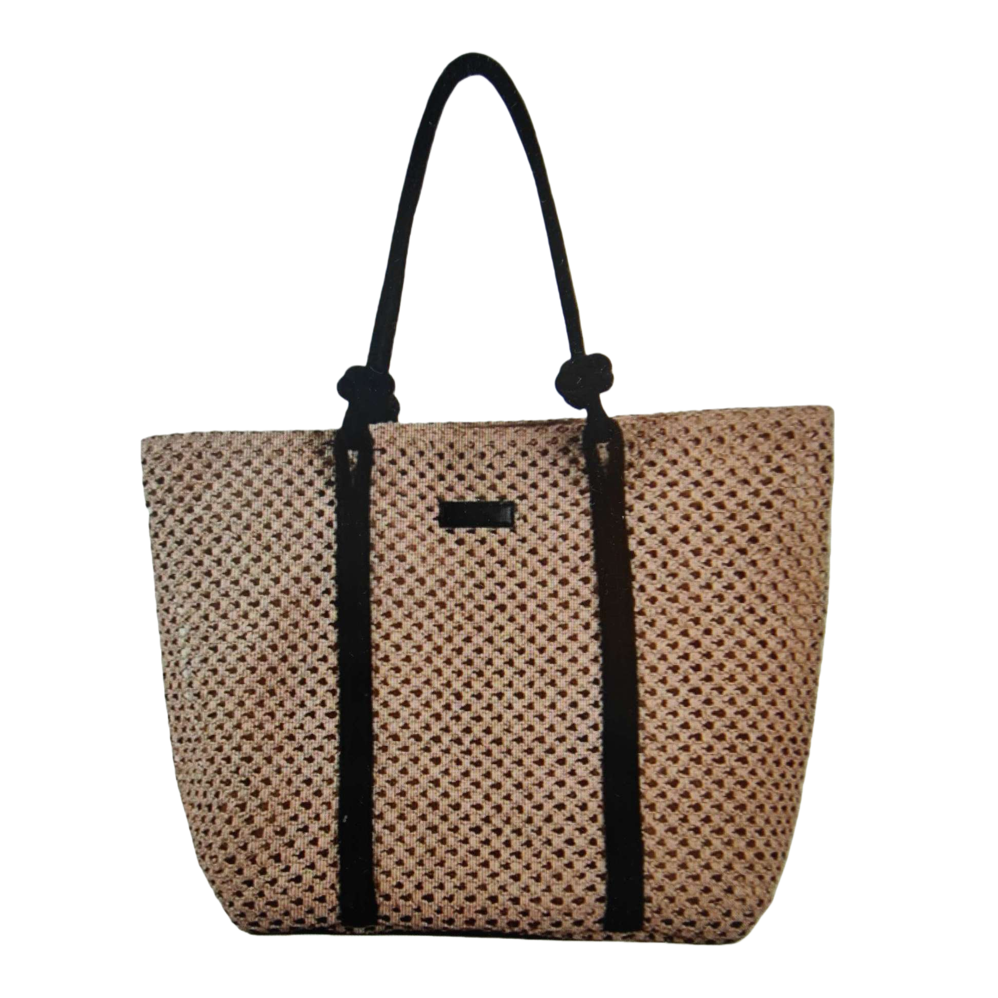 Beige woven handbag with black knot handle, simple and fashionable single-shoulder bag for ladies Item Picture