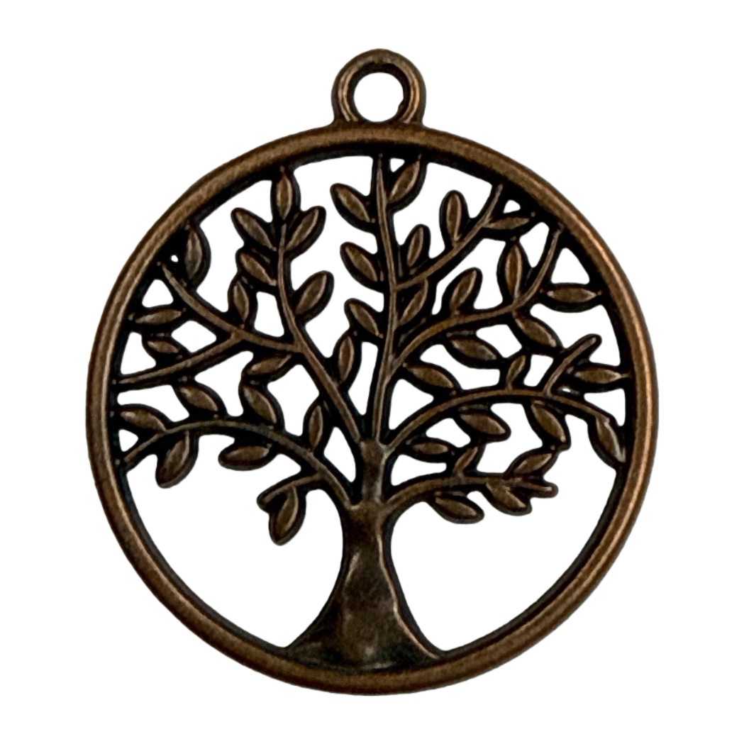 Copper-colored round tree-shaped pendant is a fashionable and simple metal necklace accessory Specification image