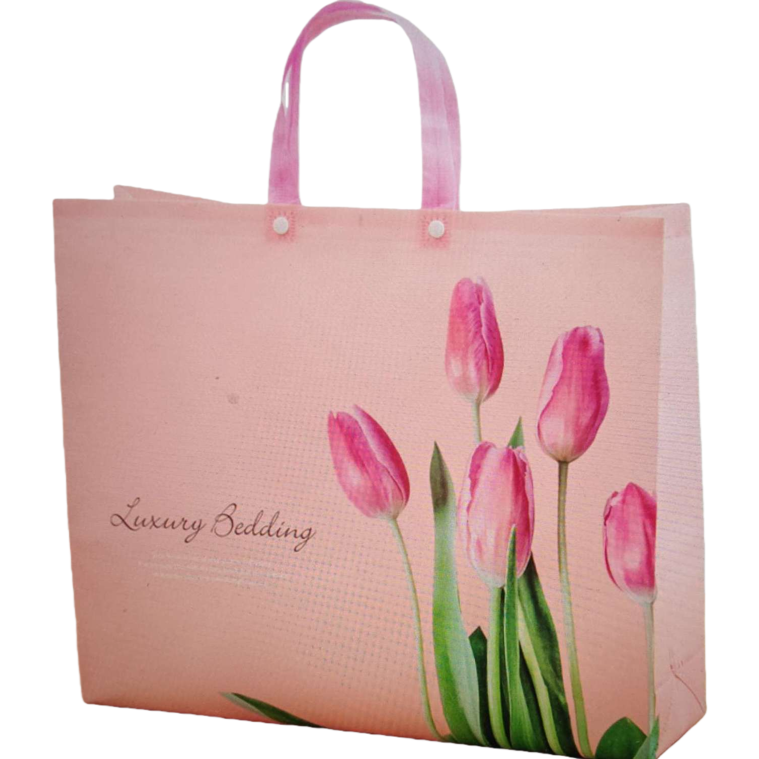 A simple, fashionable and eco-friendly shopping bag with a pink tulip pattern Item Picture