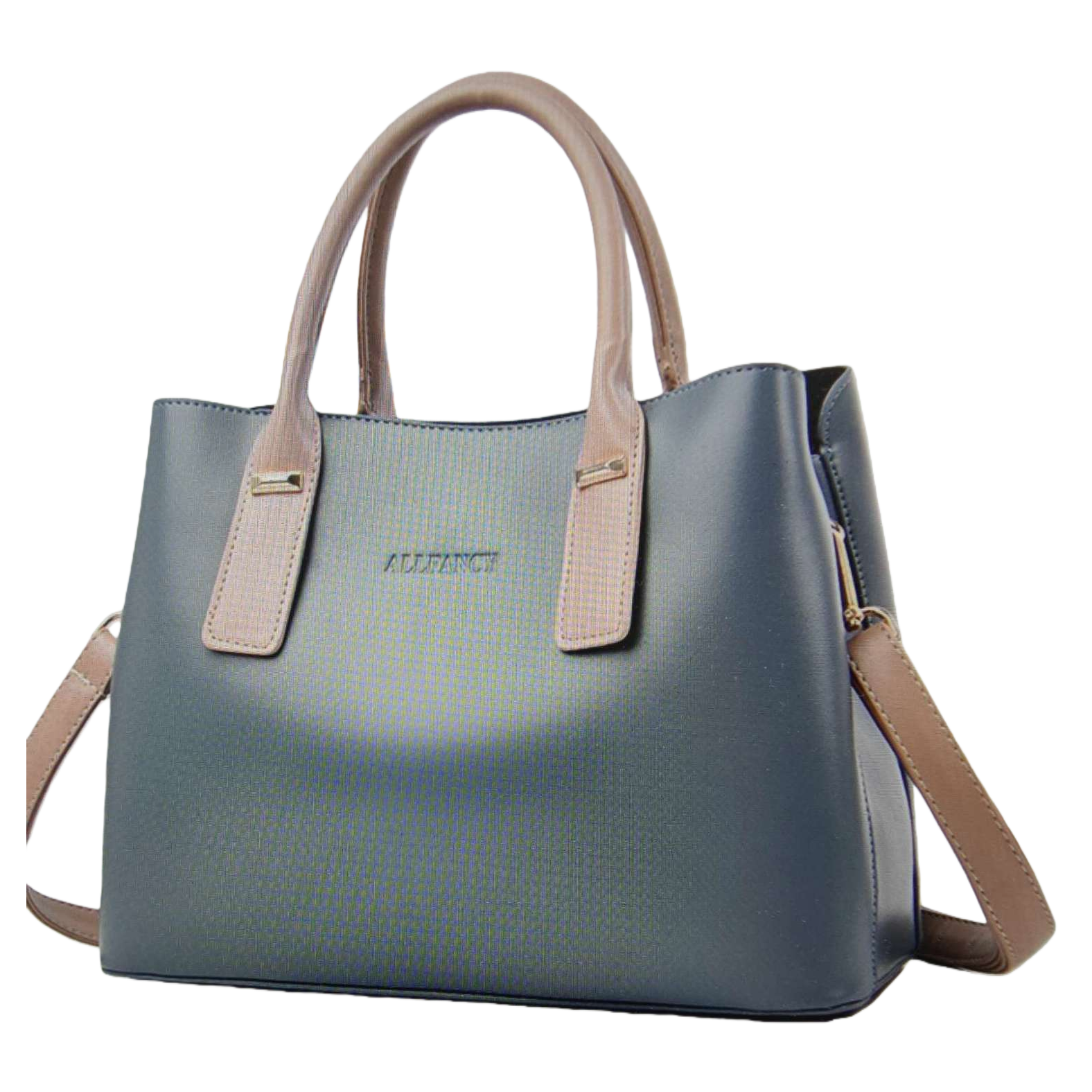 A simple and fashionable single-shoulder bag for ladies with a blue-gray handbag and beige handle shoulder strap Item Picture