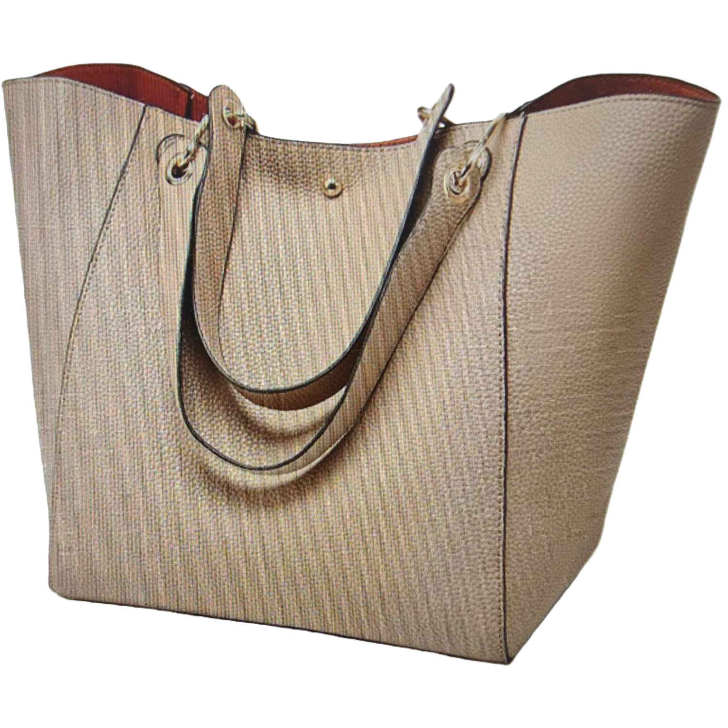 Beige textured tote bag, large-capacity commuter hand and shoulder bag for women's casual wear Item Picture