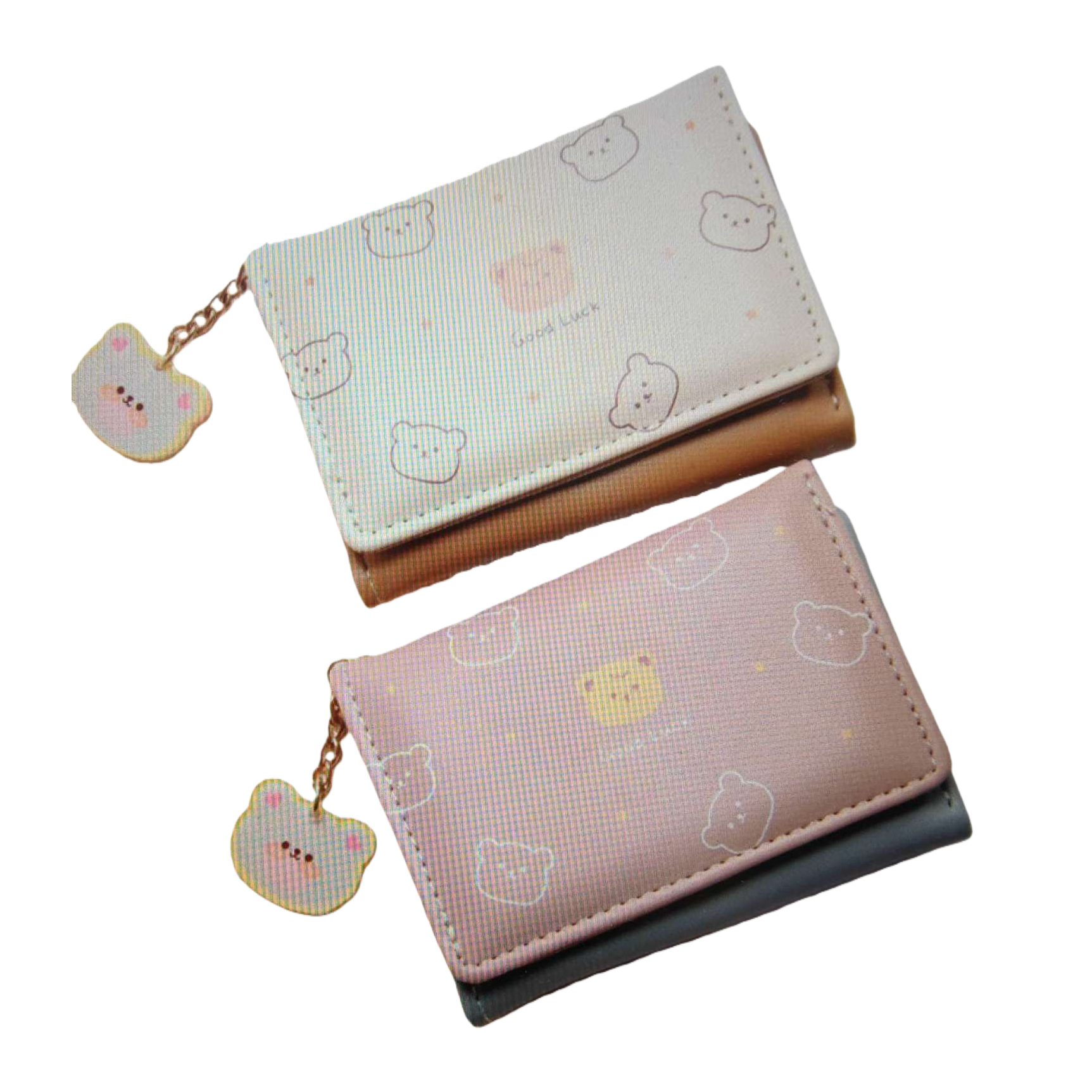 A pink and beige bear 30% off wallet with a cute pendant Item Picture