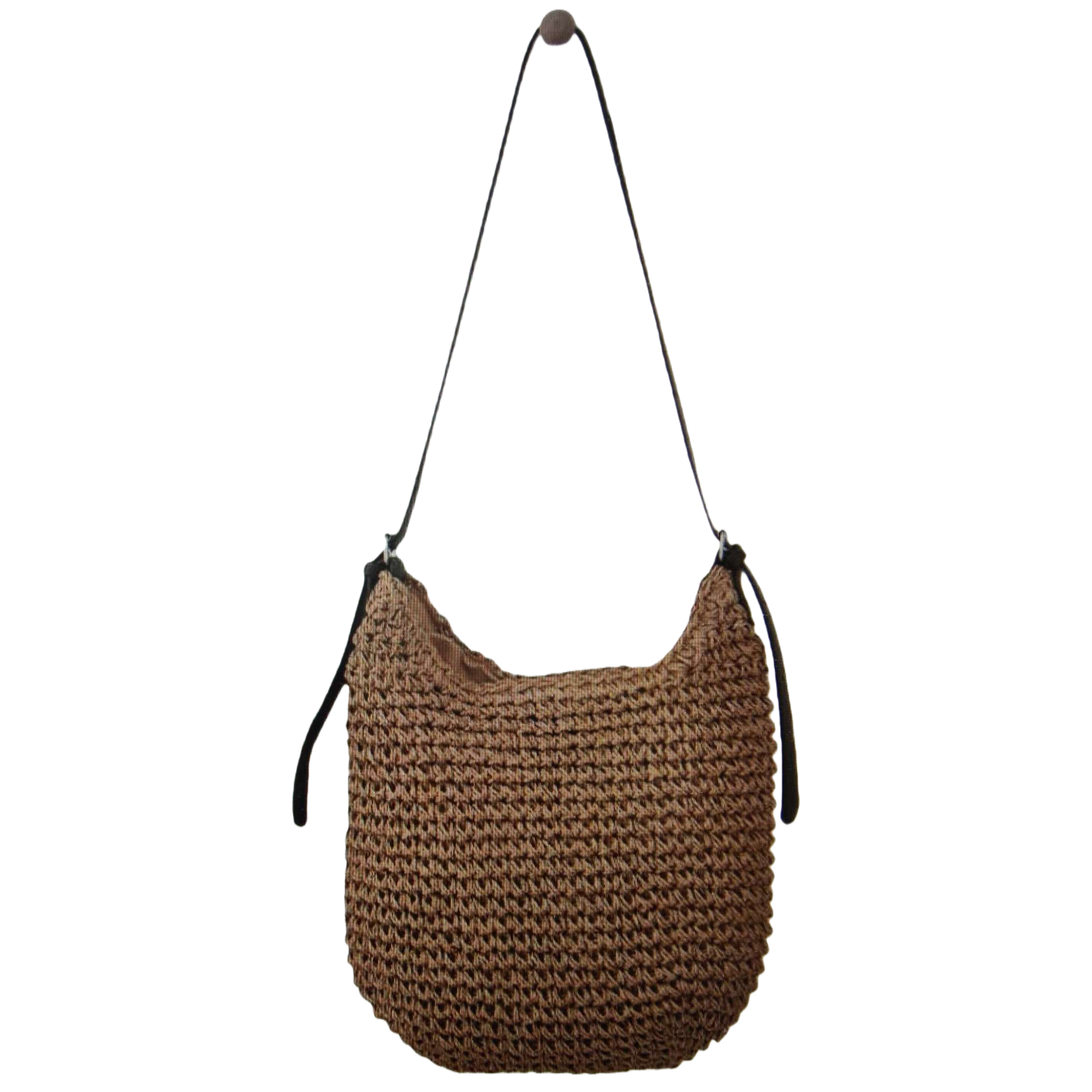 The brown woven bag is a versatile and fashionable choice for a woman's hand and shoulder Item Picture