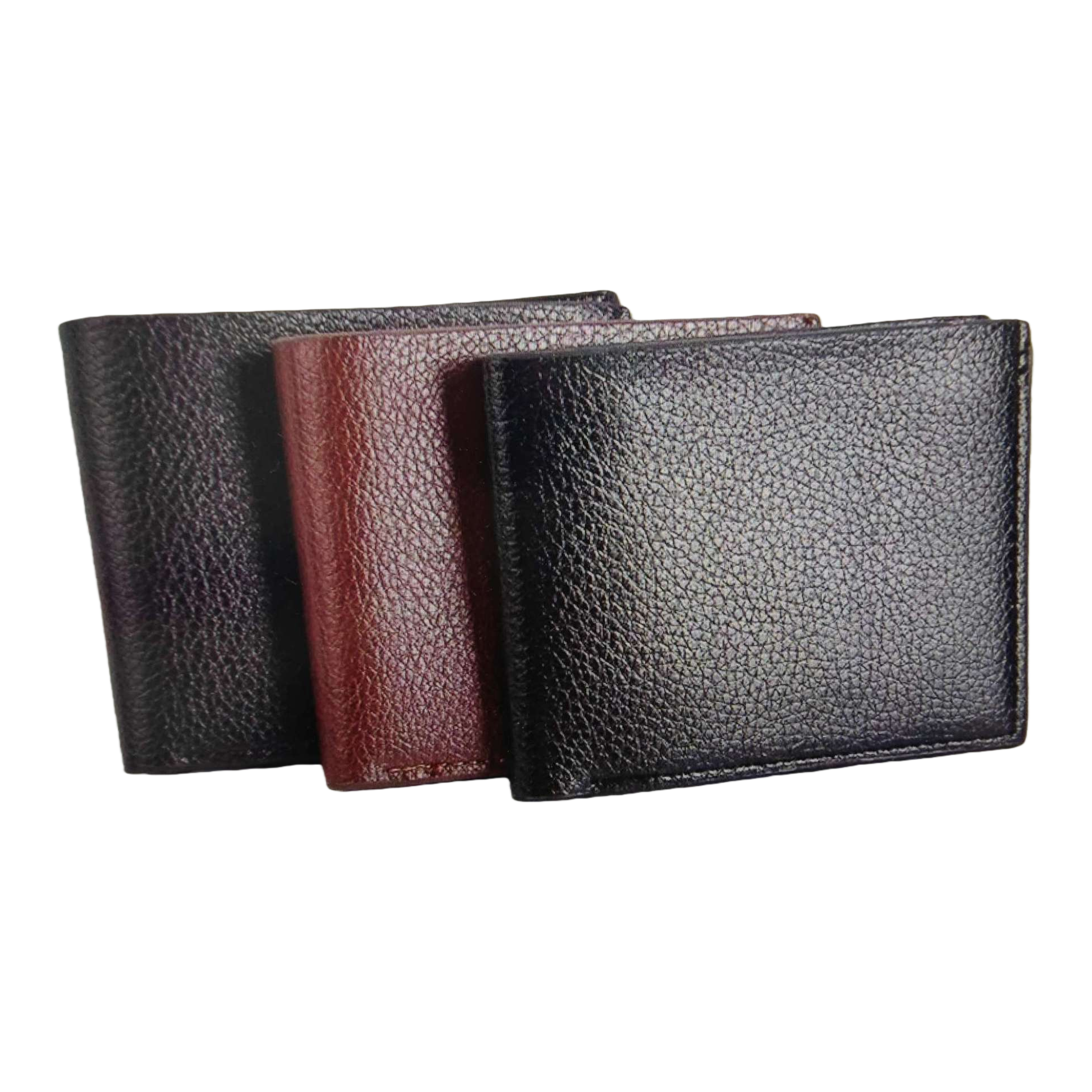 A simple, fashionable and lightweight black wine red textured leather wallet for both men and women Item Picture