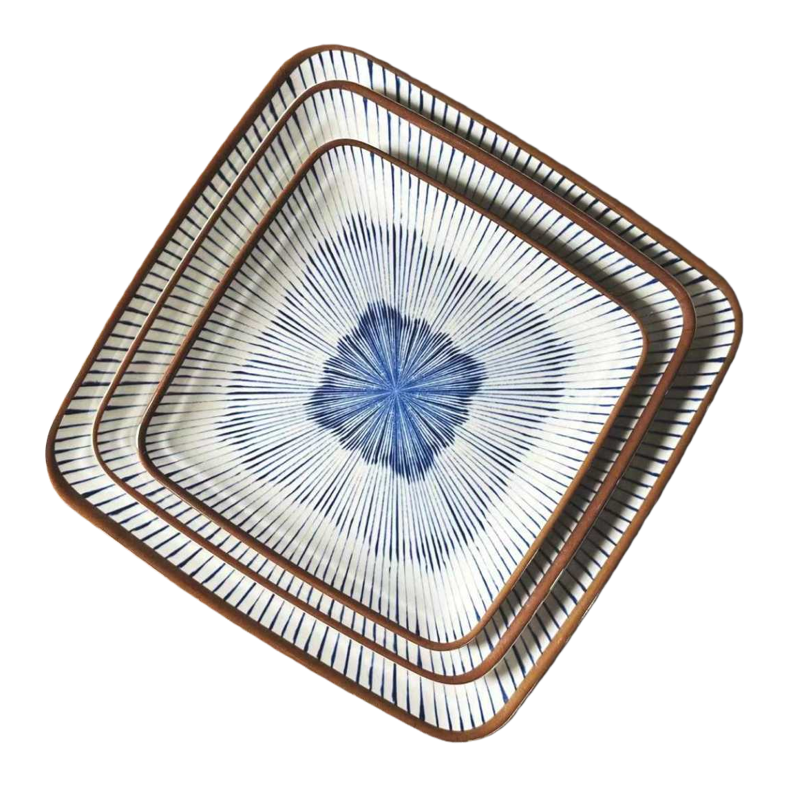 Blue and white radiating pattern square ceramic plate home dining plate, simple Nordic-style tableware Item Picture