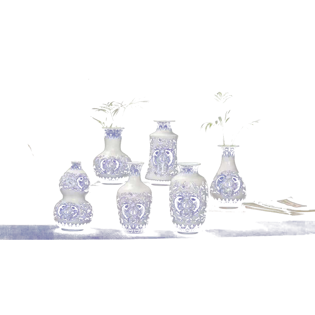A set of blue and white porcelain vases for living room decoration, a Chinese retro ceramic handicraft Item Picture