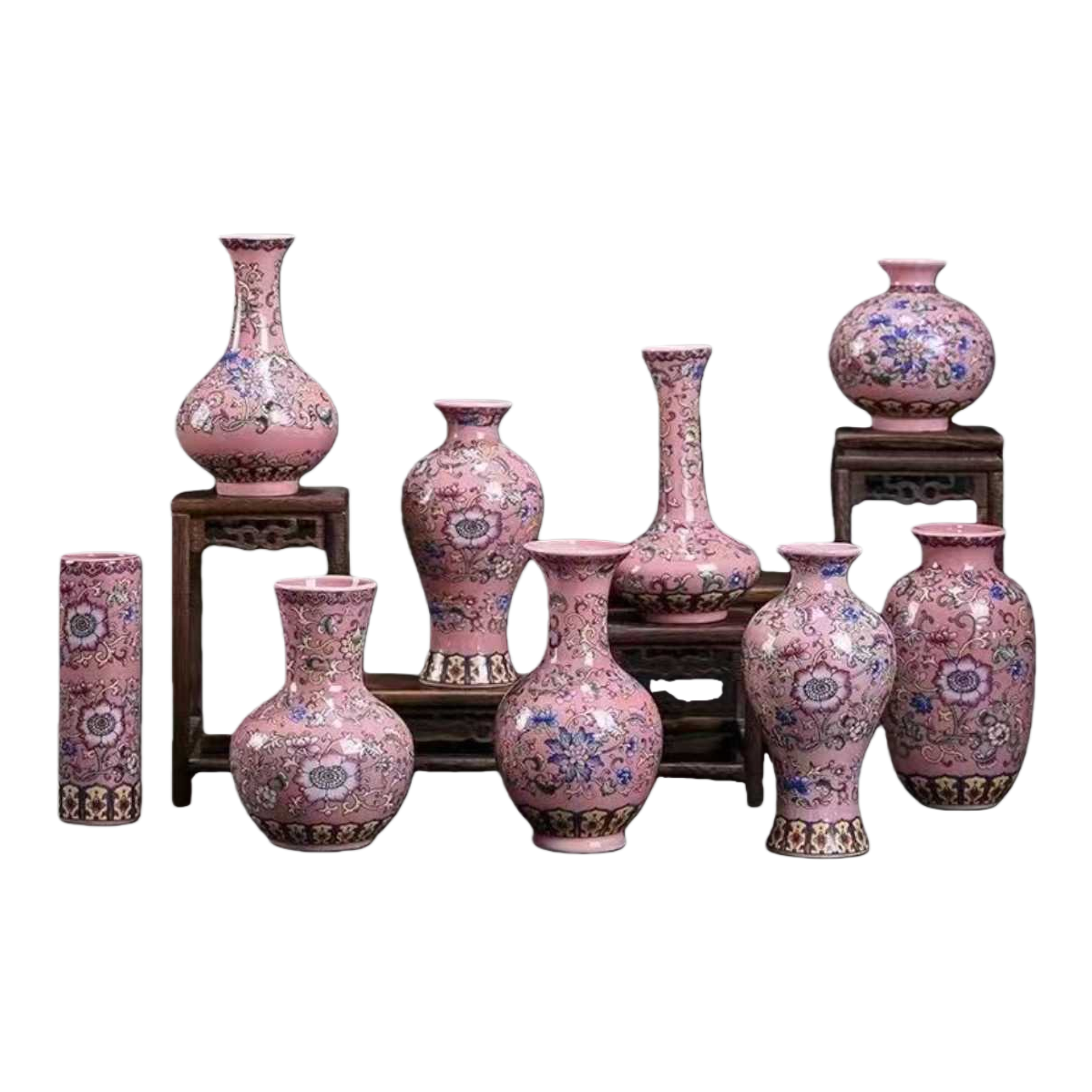 A set of pink floral-patterned porcelain vases for home decoration and ceramic vase ornaments Item Picture