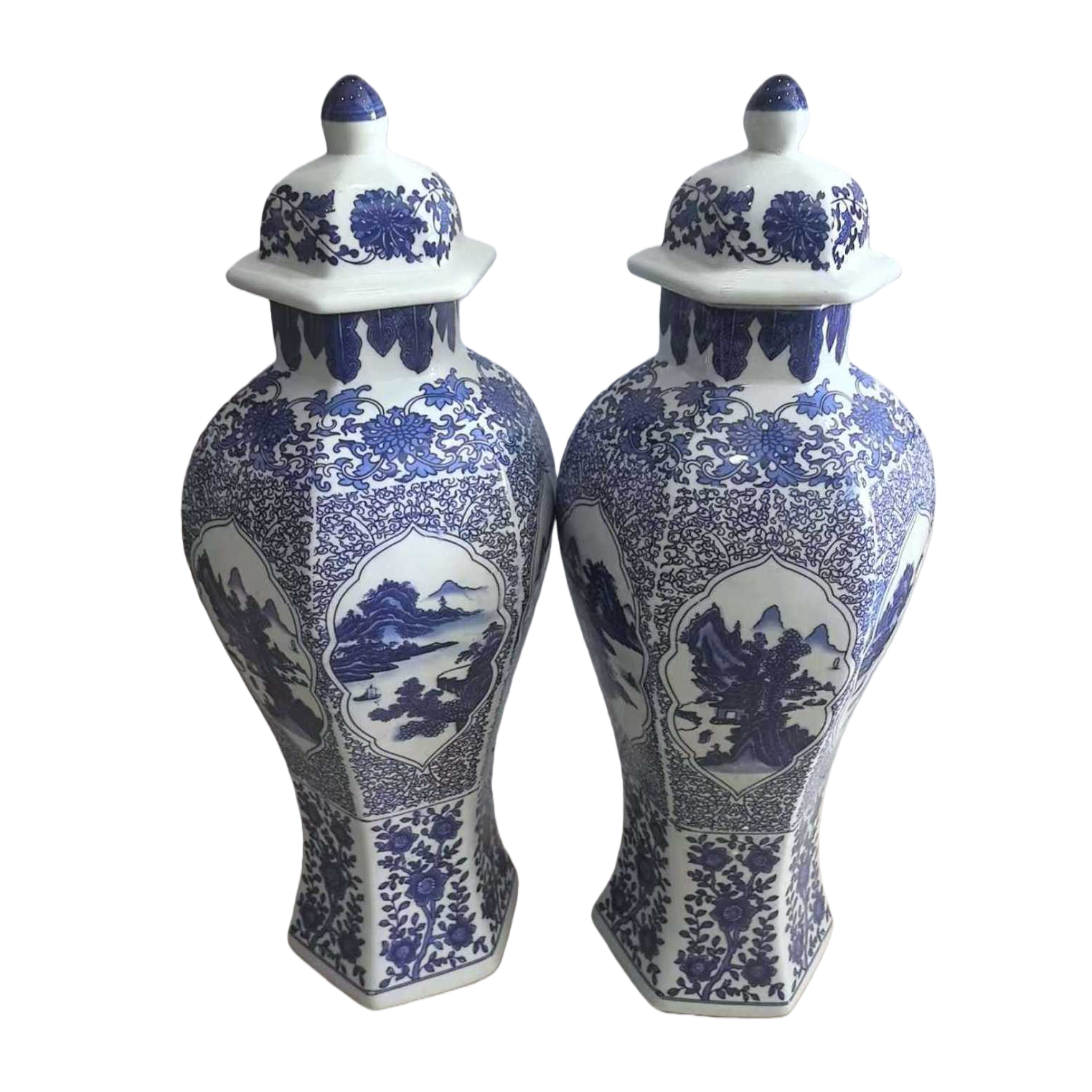 Blue and white porcelain lid jar, ceramic sealed storage jar, household kitchen seasoning jar, retro style Item Picture