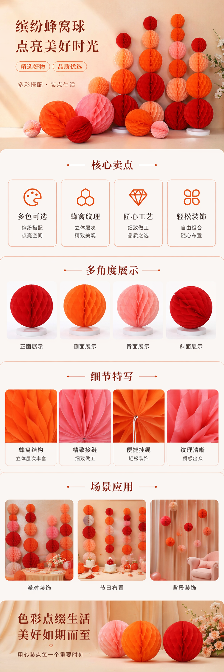 彩色蜂窝纸球装饰品 节日派对婚礼布置手工DIY彩球详情1