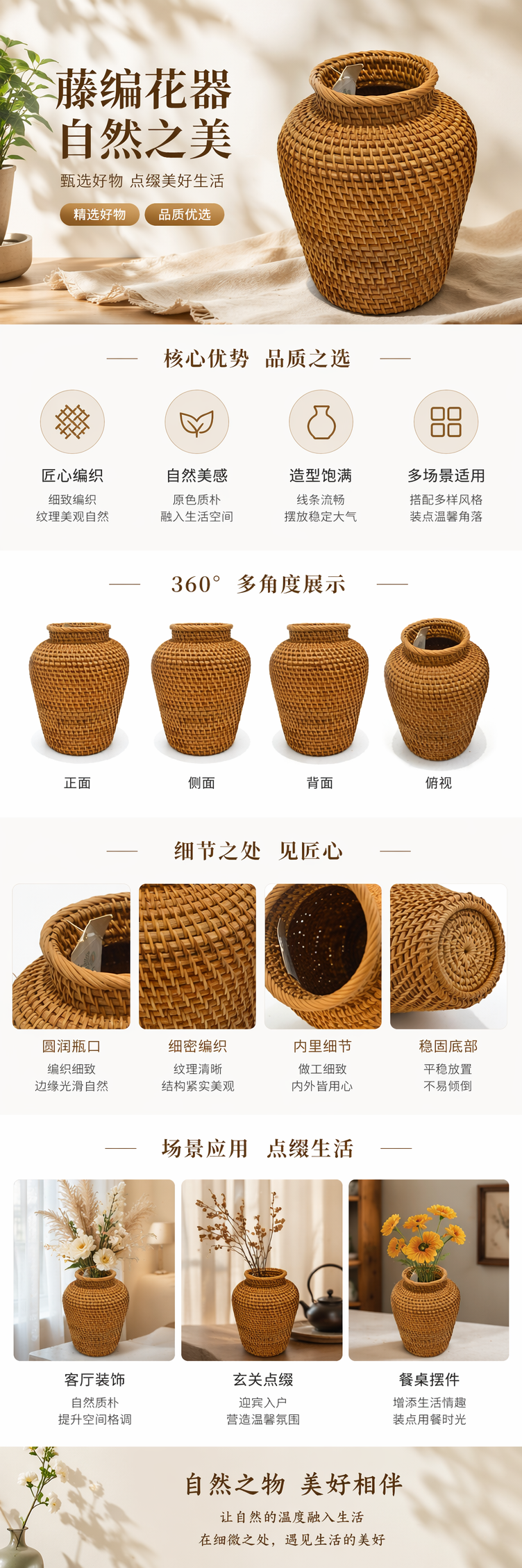 棕色藤编花盆容器 长方形塑料陶瓷种植箱详情1