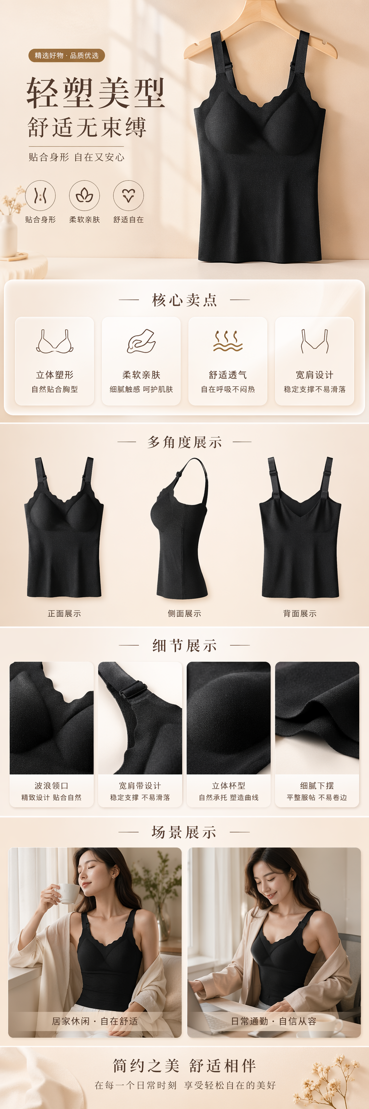 黑色文胸背心女纯棉舒适透气无痕聚拢内衣详情1