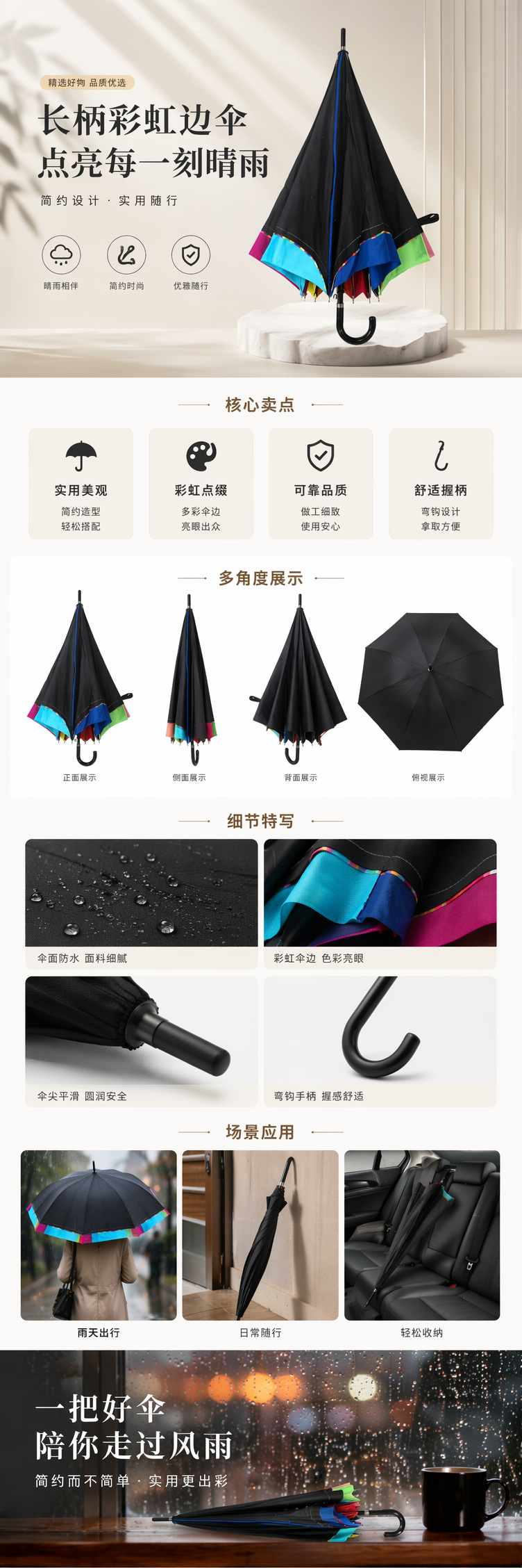 黑色全自动晴雨两用折叠伞 防水防晒轻便便携详情1